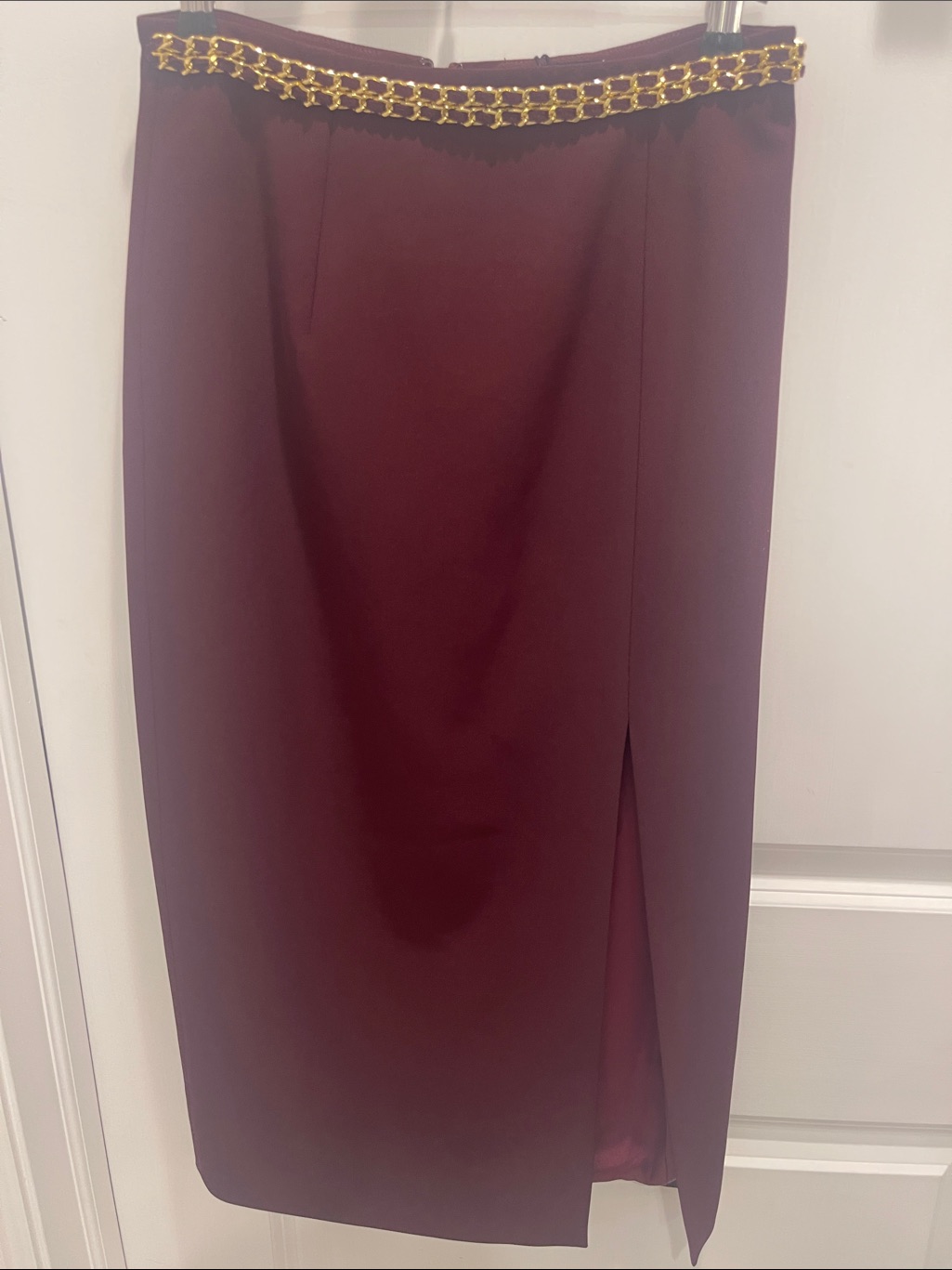 Generation Love Women's Burgundy Midi Skirt With Gold Chain Trim